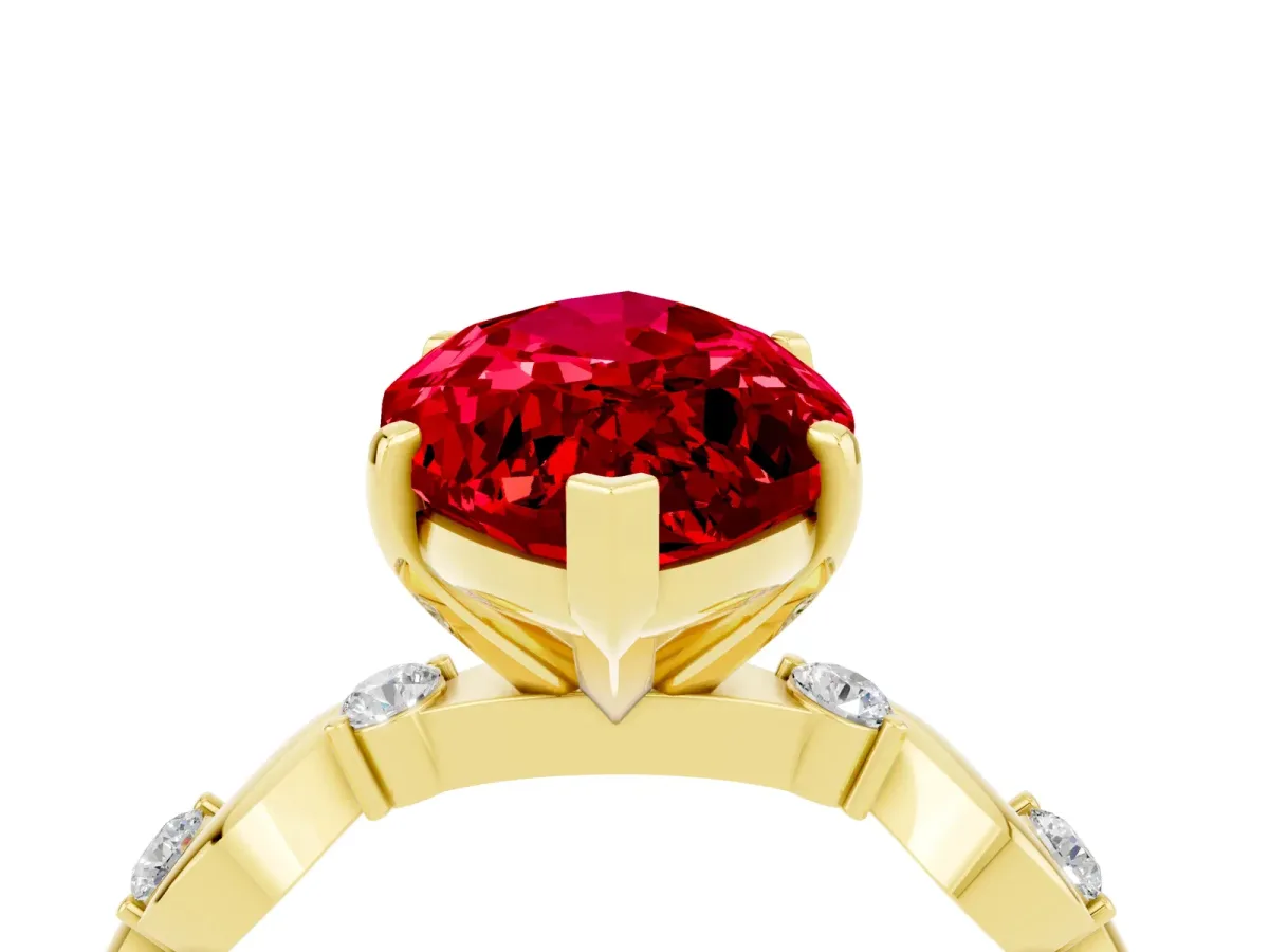 Marquise Cut Ruby Solitaire Twisted Band with Round Accents and Prong Setting Yellow gold