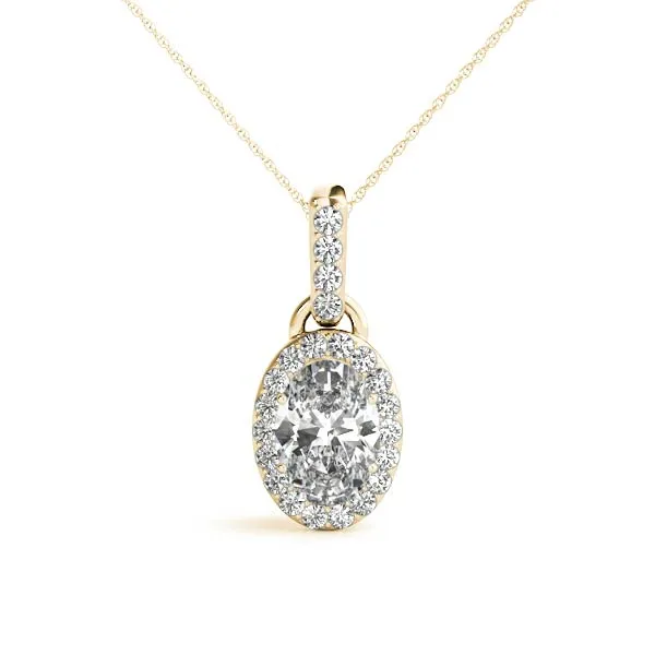 Oval Halo Diamond Pendant with Pavé Prong Setting Yellow gold