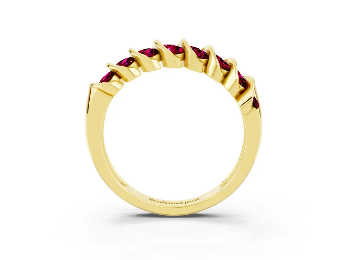 Channel Set Round Garnet Multi-Row Band Yellow gold