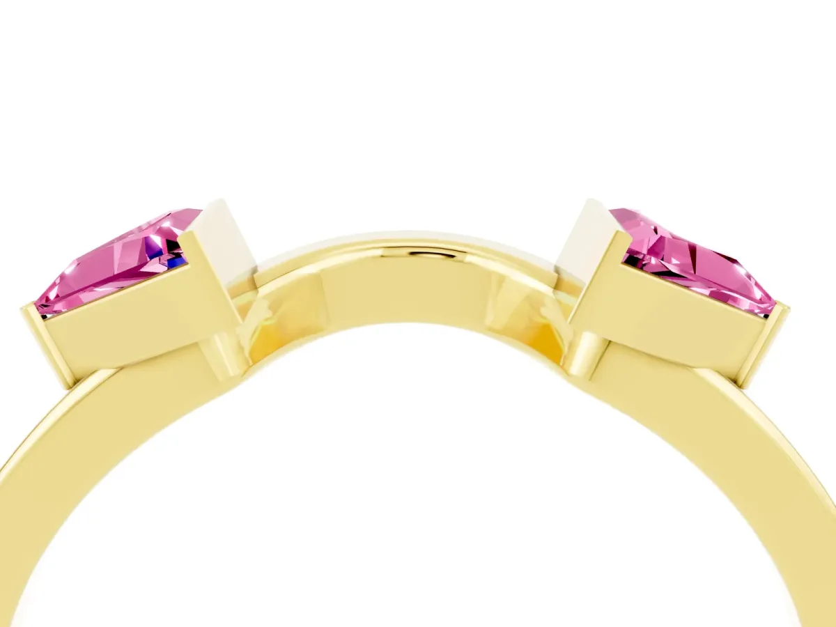 Trillion Pink Sapphire Open Band Ring with Bezel Setting Yellow gold