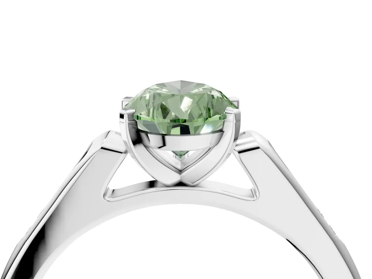 Fancy Green Pear Cut Diamond Solitaire Ring with Channel Set Round Band and Prong Setting Silver