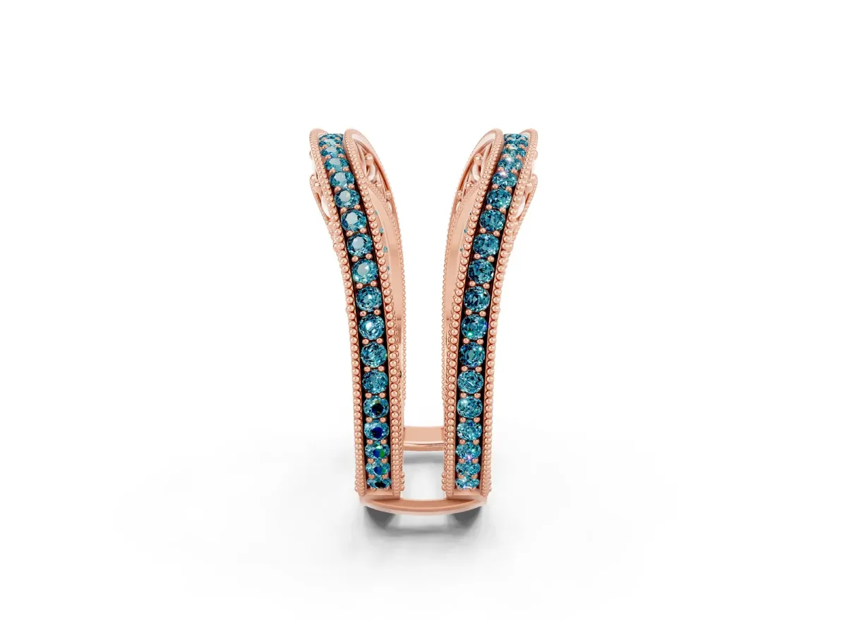 Round Blue Topaz Milgrain Eternity Band with Channel Setting Rose gold