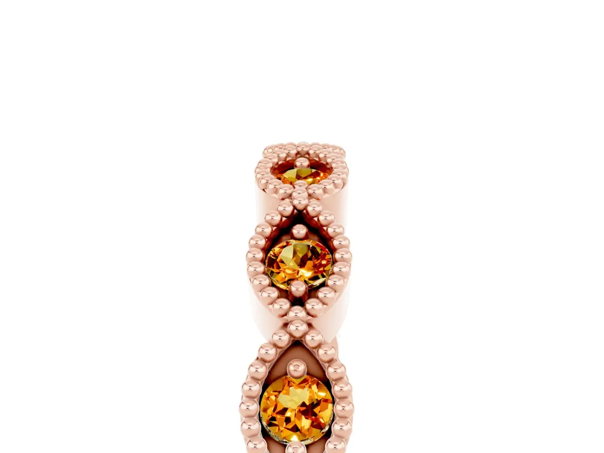 Milgrain Marquise Citrine Half Eternity Band with Bezel Setting Rose gold