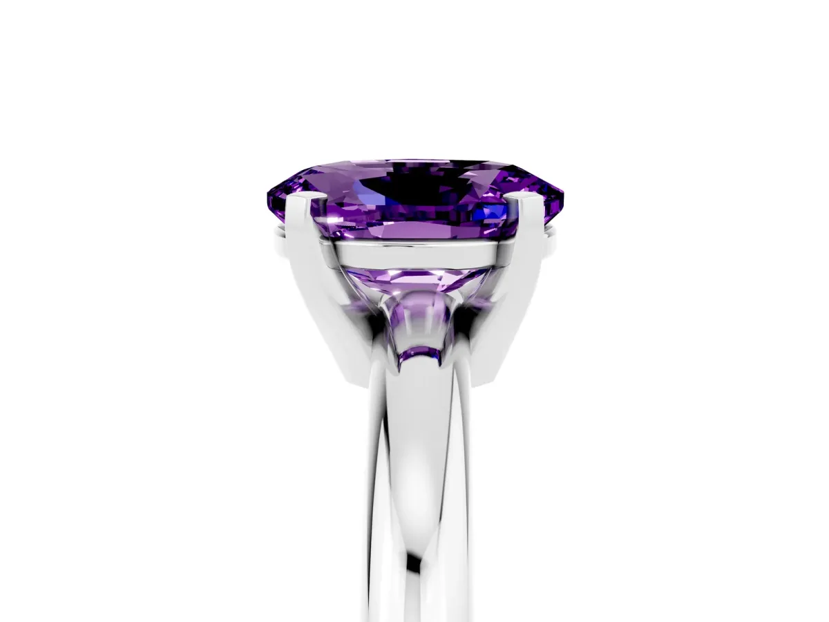 Oval Cut Amethyst Solitaire Engagement Ring with Round Band and Four-Prong Setting Silver