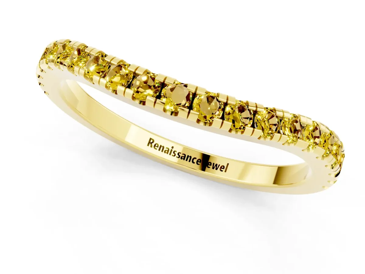 Round Yellow Sapphire Pavé Half Eternity Band with Shared Prong Setting Yellow gold