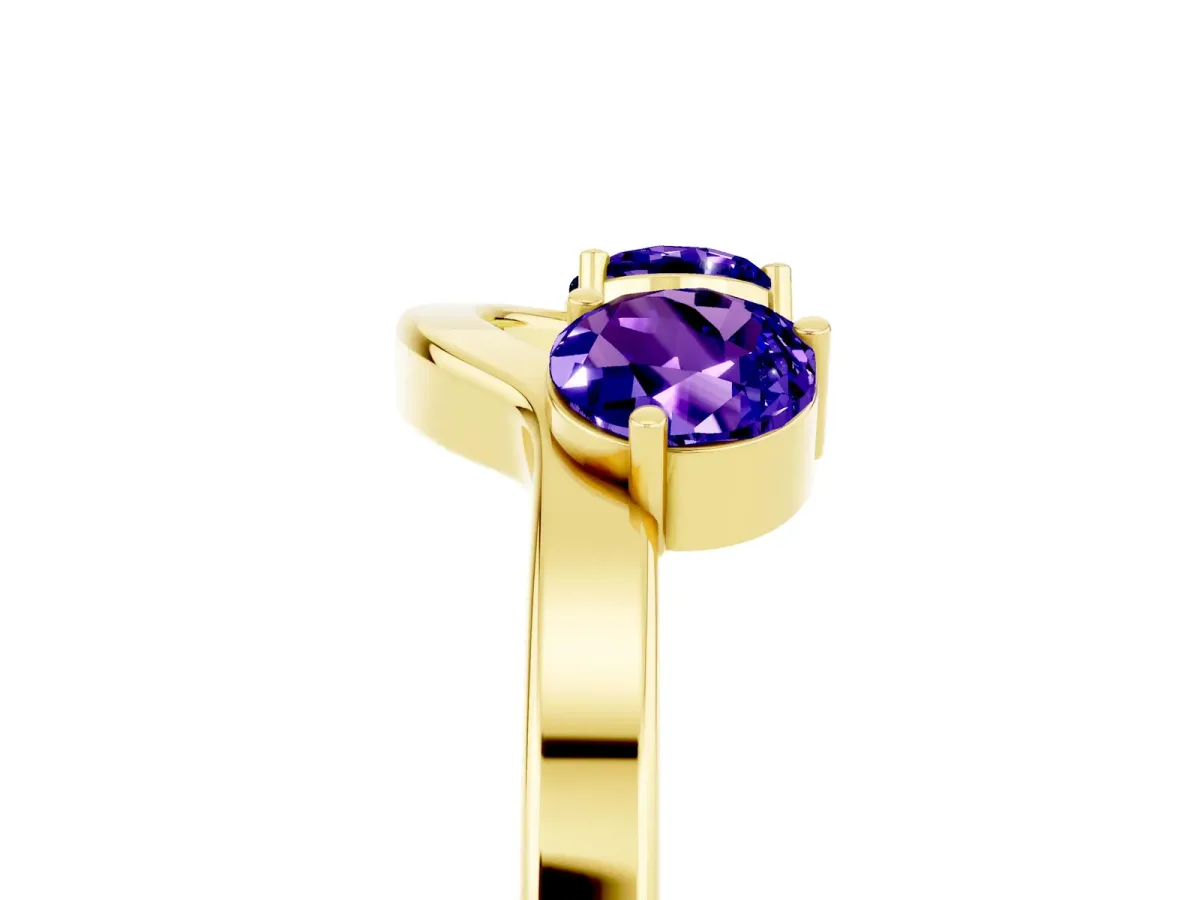 Dual Round Tanzanite Open Band Ring with Prong Setting Yellow gold