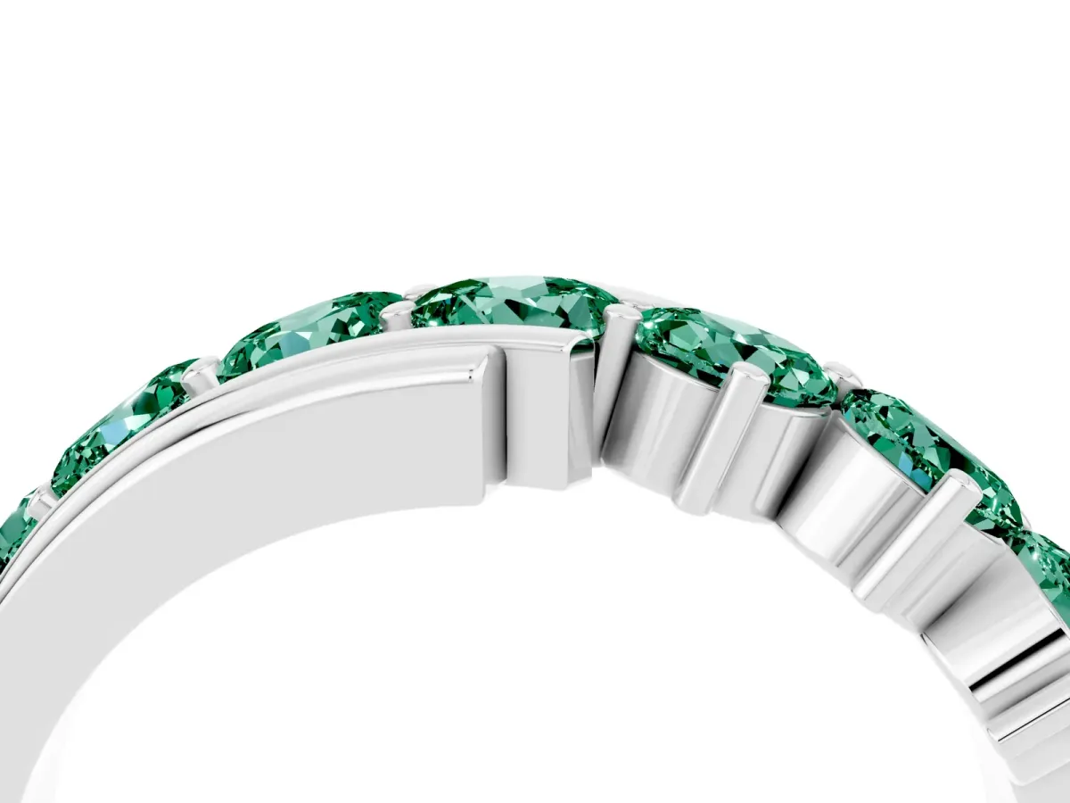 Round Green Sapphire Wave Band with Channel and Shared Prong Setting White gold