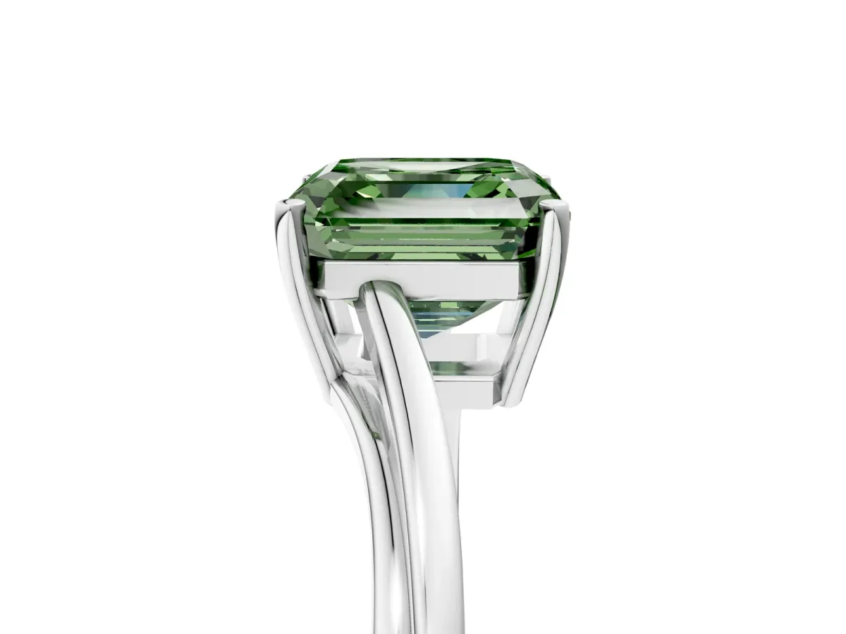 Fancy Green Asscher Cut Cut Solitaire Twist Band Ring with Four-Prong Setting Platinum