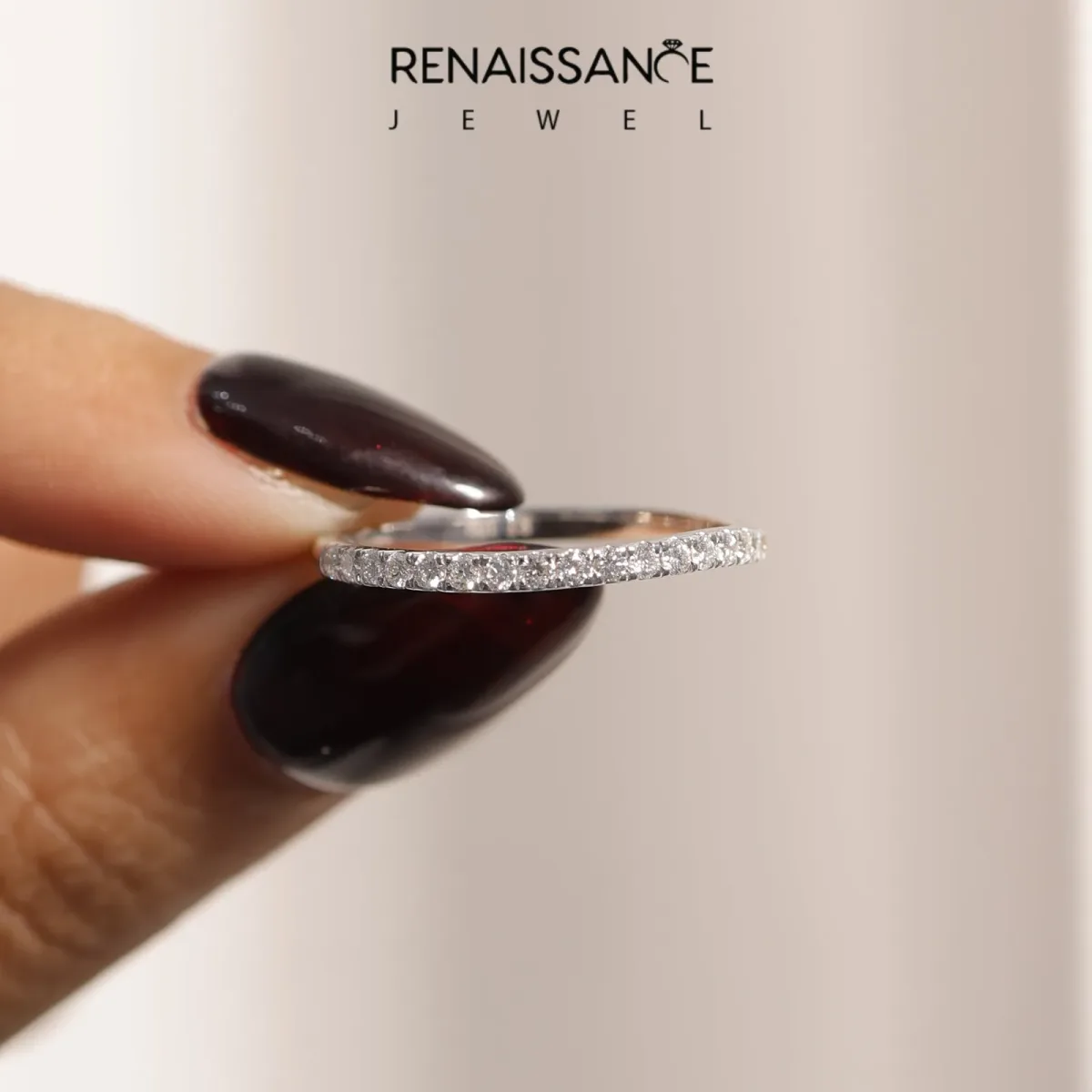 Round Diamond Pavé Curved Wedding Band Silver