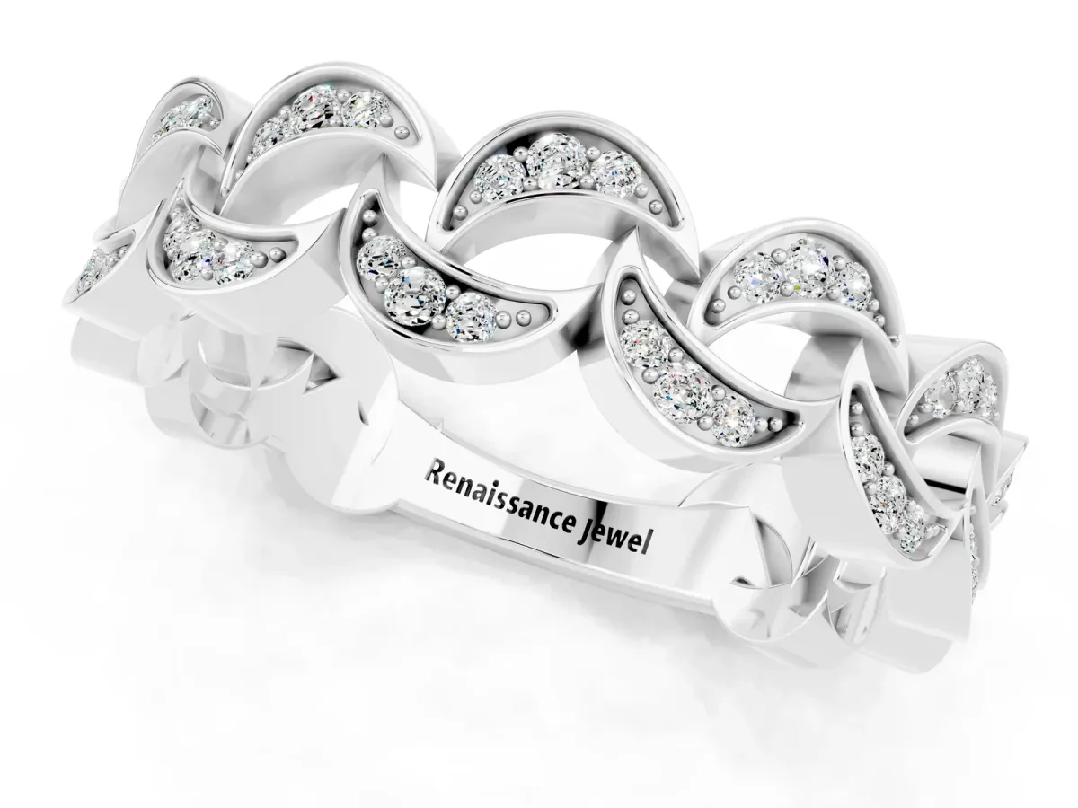 Pavé Round Moissanite Interlocking Eternity Band with Bezel Prong Setting Platinum