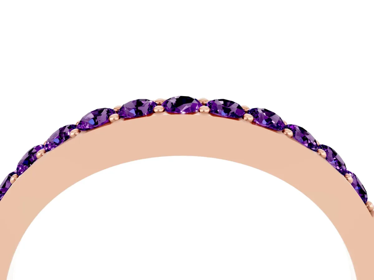 Round Amethyst Curved Wedding Band with Channel Setting Rose gold