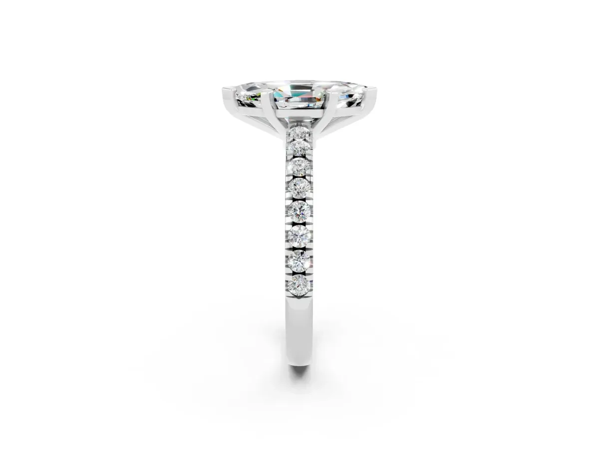Marquise Cut Solitaire Moissanite with Pavé Band and Four-Prong Setting Silver