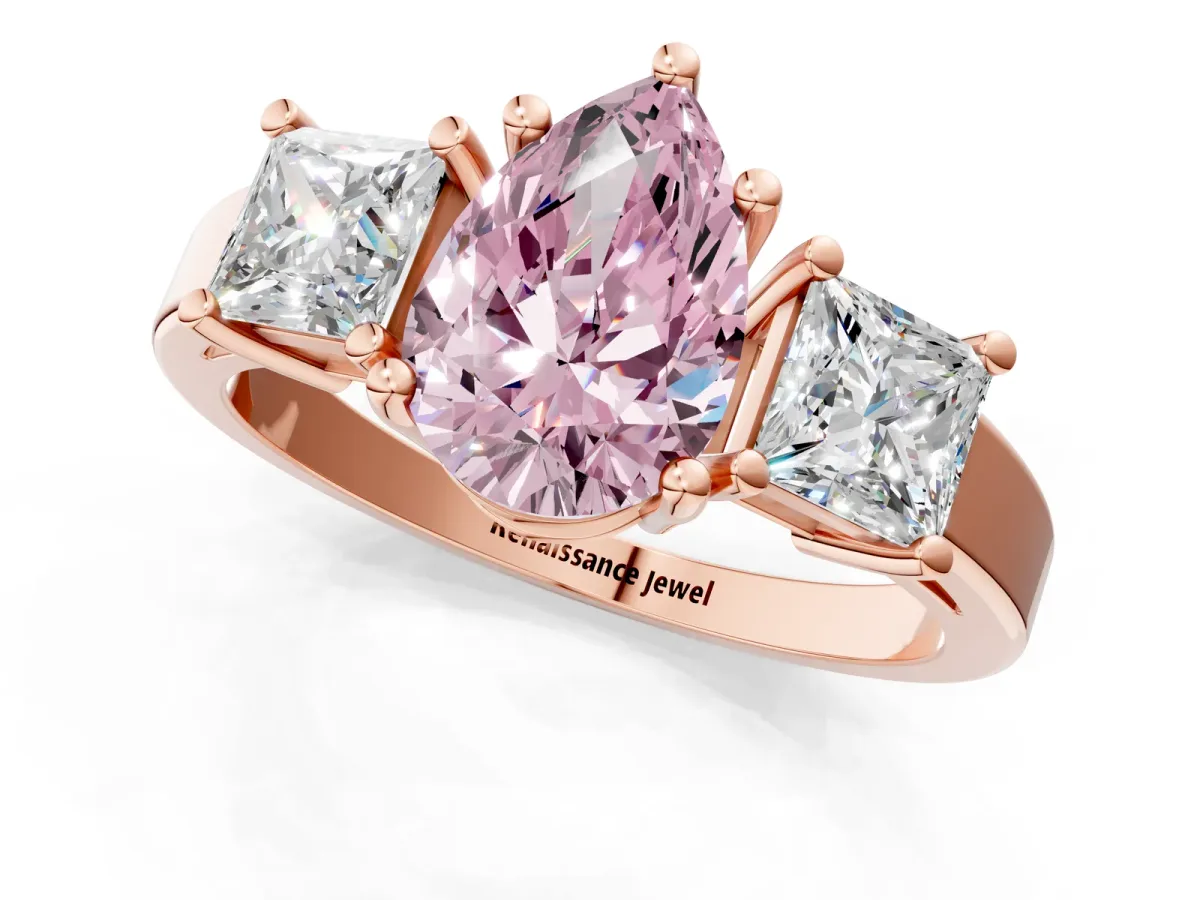 Fancy Pink Three-Stone Pear Cut Cut Solitaire Ring with Prong Setting Rose gold