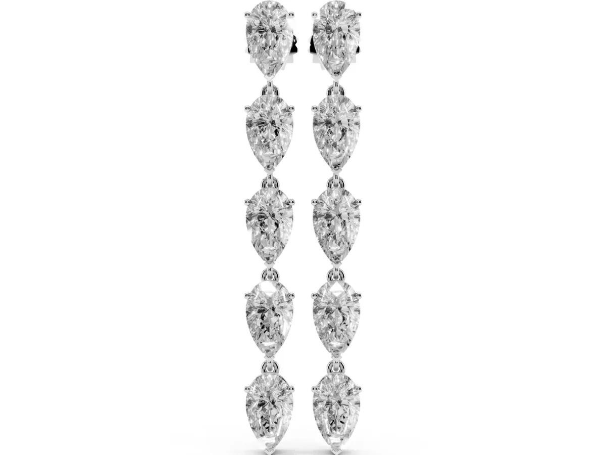 Pear Diamond Dangle Earrings with Pear Diamond Accents Silver
