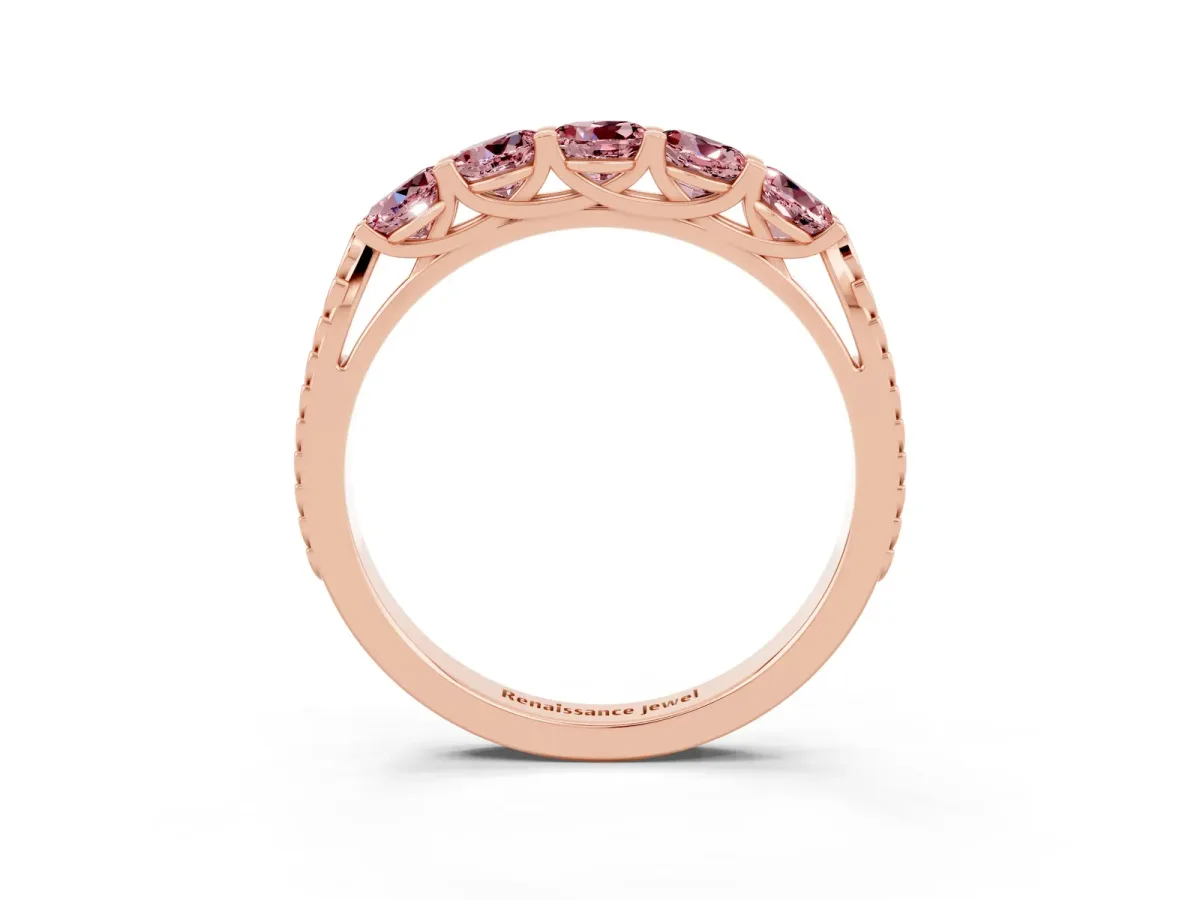 Five-Stone Round Morganite Prong-Set Band Rose gold