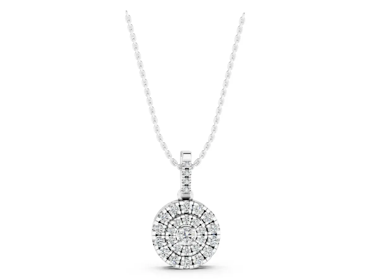 Round Double Halo Diamond Pendant with Pavé Setting White gold