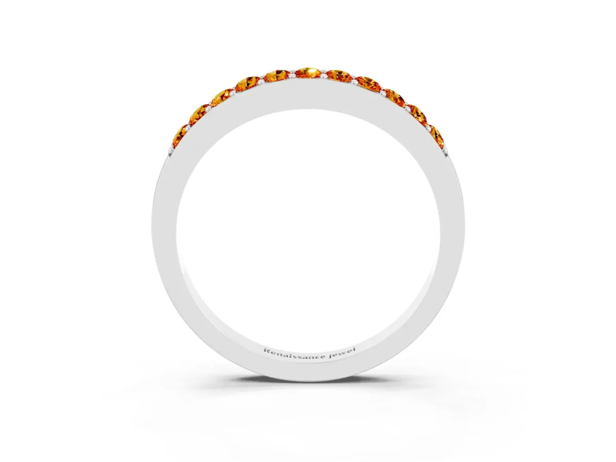 Round Citrine Curved Wedding Band with Channel Setting Silver
