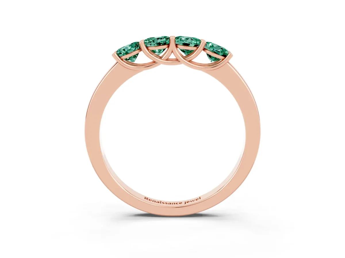 Four-Stone Round Green Sapphire Prong-Set Band Rose gold