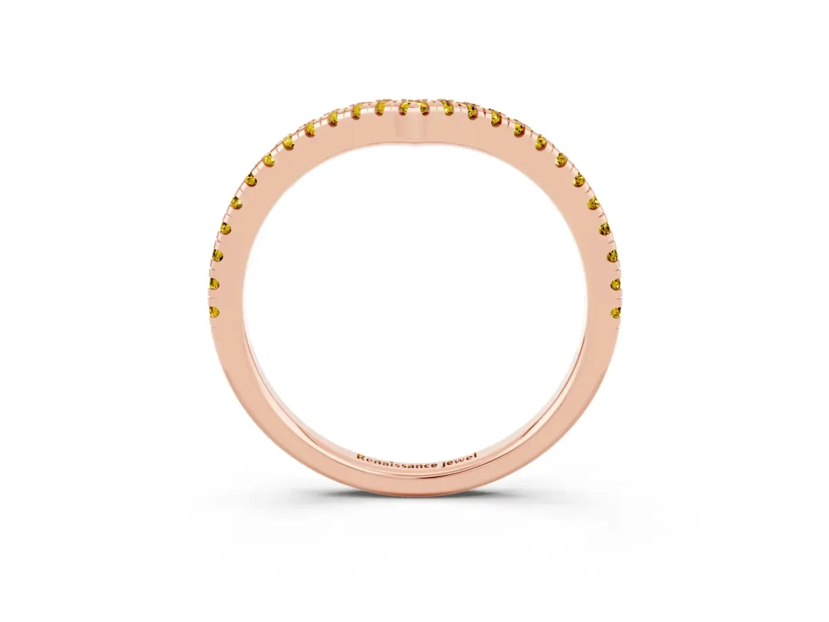 Pavé Round Yellow Sapphire V-Shaped Chevron Band with Shared Prong Setting Rose gold