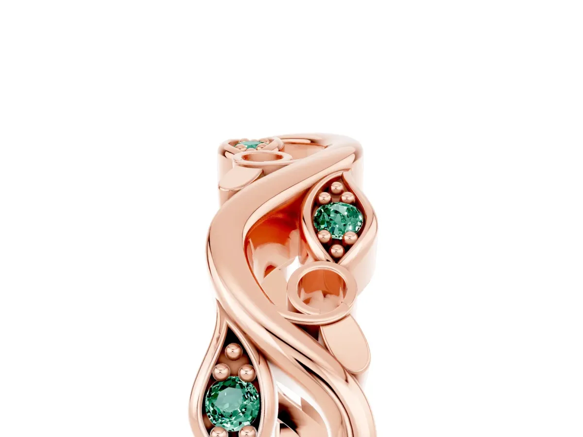 Marquise Green Sapphire Vine Eternity Band with Bezel Setting Rose gold