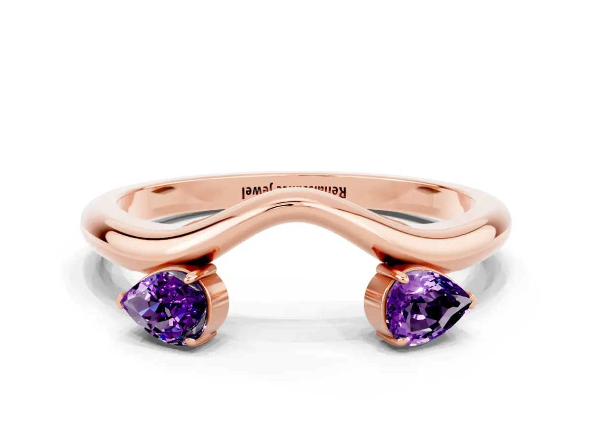 Pear Cut Amethyst Two-Stone Open Band Ring with Prong Setting Rose gold
