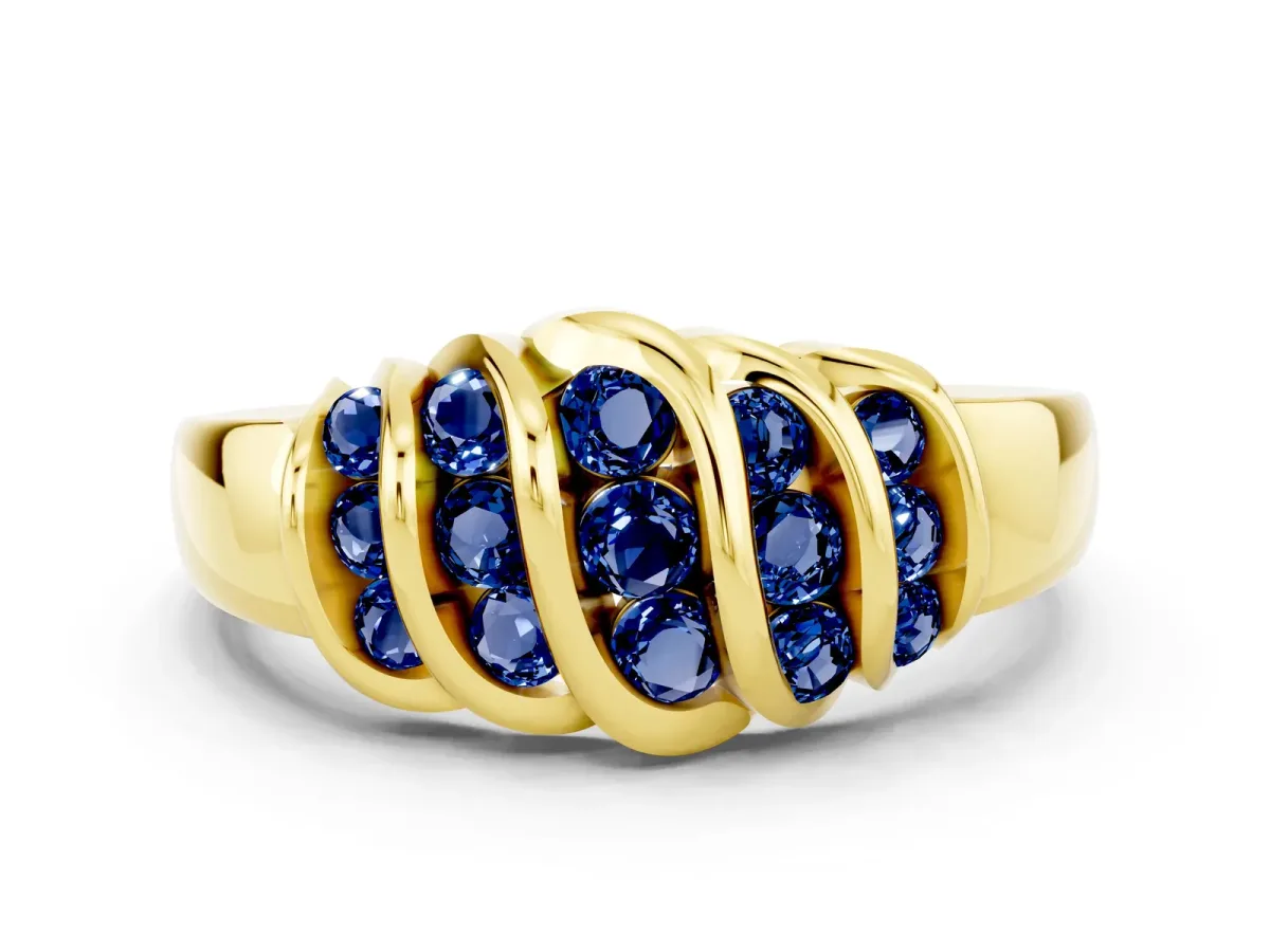 Round Blue Sapphire Multi-Row Crossover Band Yellow gold