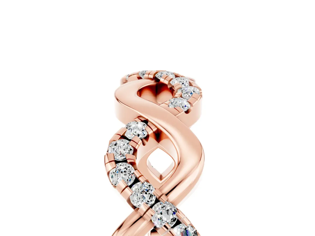 Twist Infinity Round Moissanite Band with Pavé Setting Rose gold