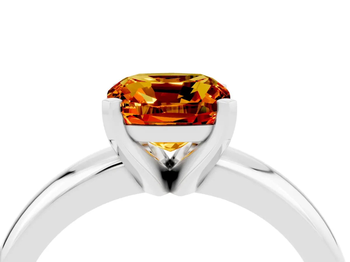 Cushion Cut Citrine Solitaire Engagement Ring with Round Band and Four-Prong Setting Silver