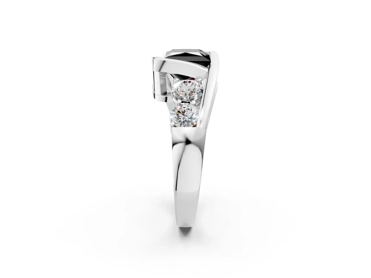 Fancy Black Bezel Set Princess Cut Diamond Bypass Ring with Round Accents Platinum