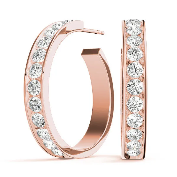 Channel Set Round Diamond Hoop Earrings Rose gold