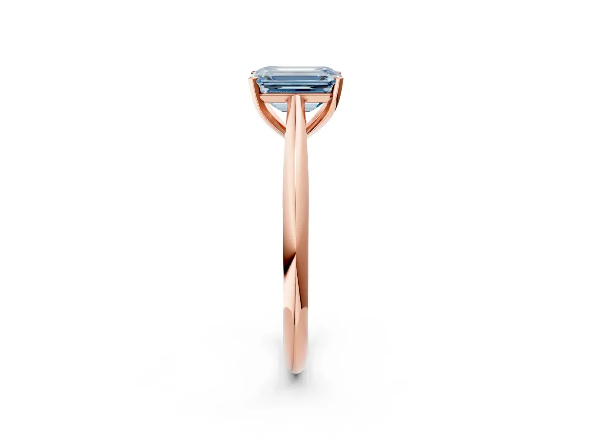 Fancy Blue Emerald Cut Diamond Solitaire Engagement Ring with Cathedral Setting and Four-Prong Mount Rose gold