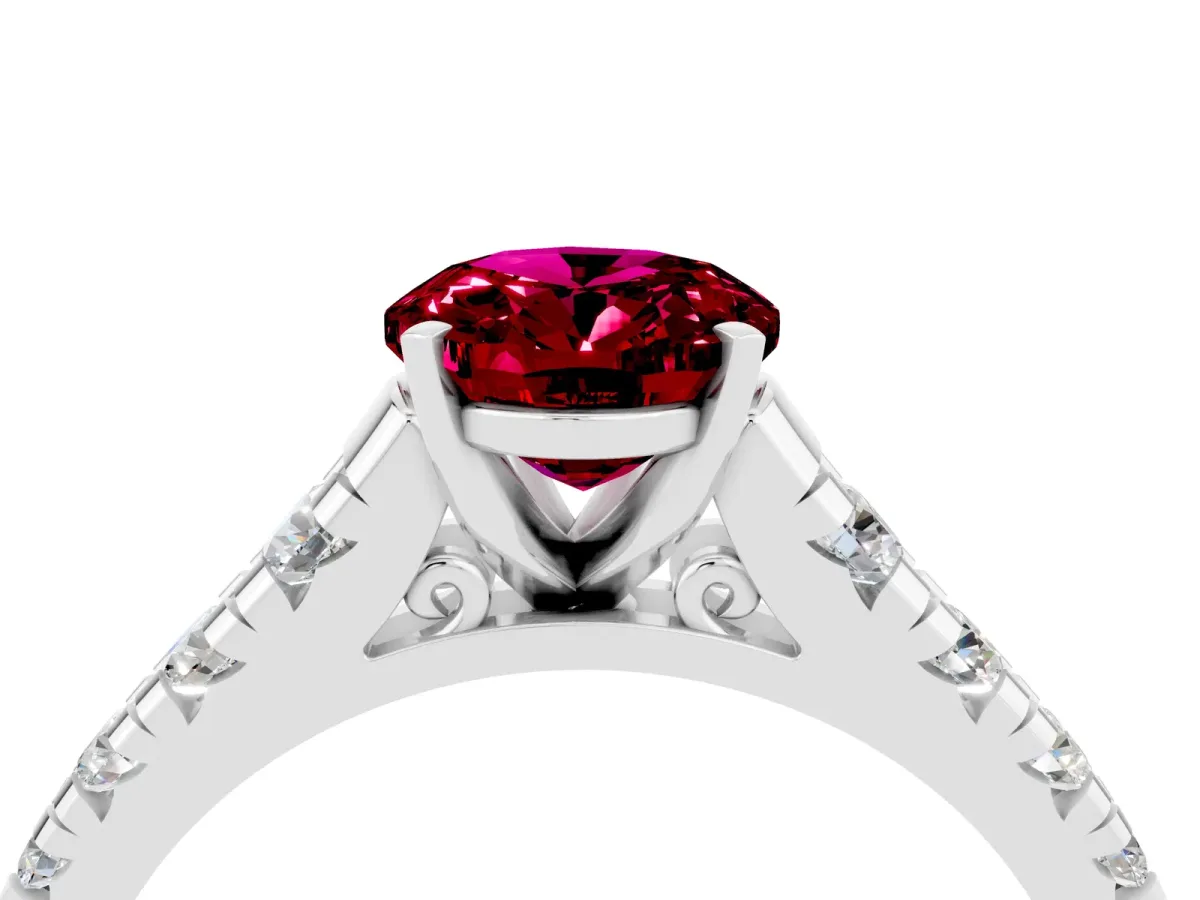Oval Cut Garnet Cathedral Solitaire Ring with Round Pavé Band Silver