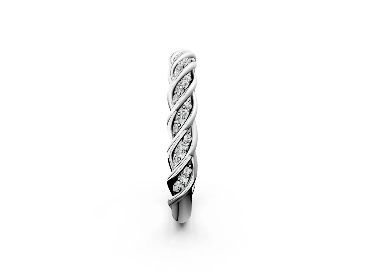 Twisted Pavé Round Diamond Eternity Band with Shared Prong Setting White gold