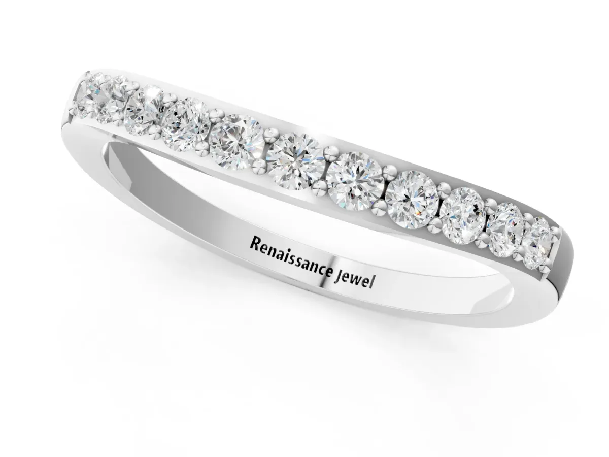Round Diamond Curved Wedding Band with Channel Setting White gold
