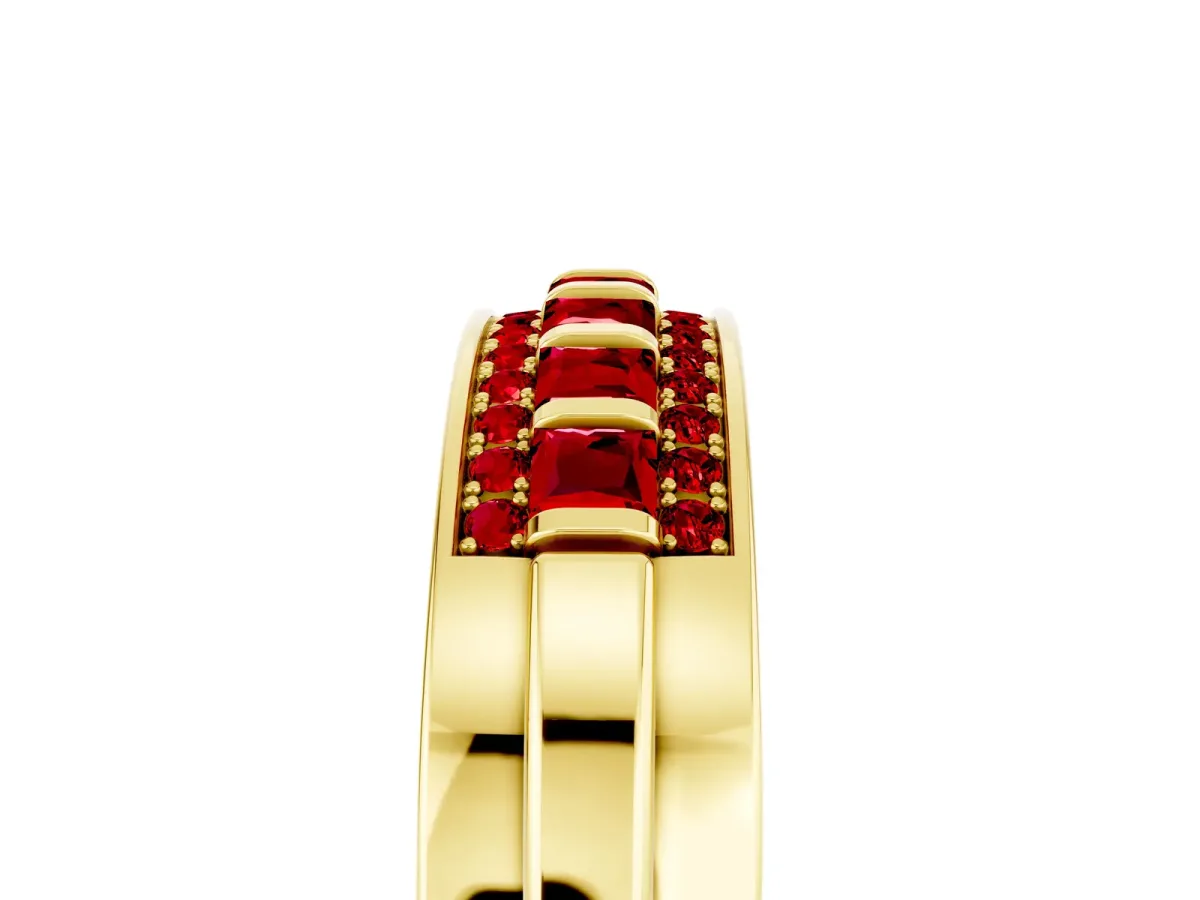 Bar-Set Princess Cut Ruby Pavé Band Yellow gold
