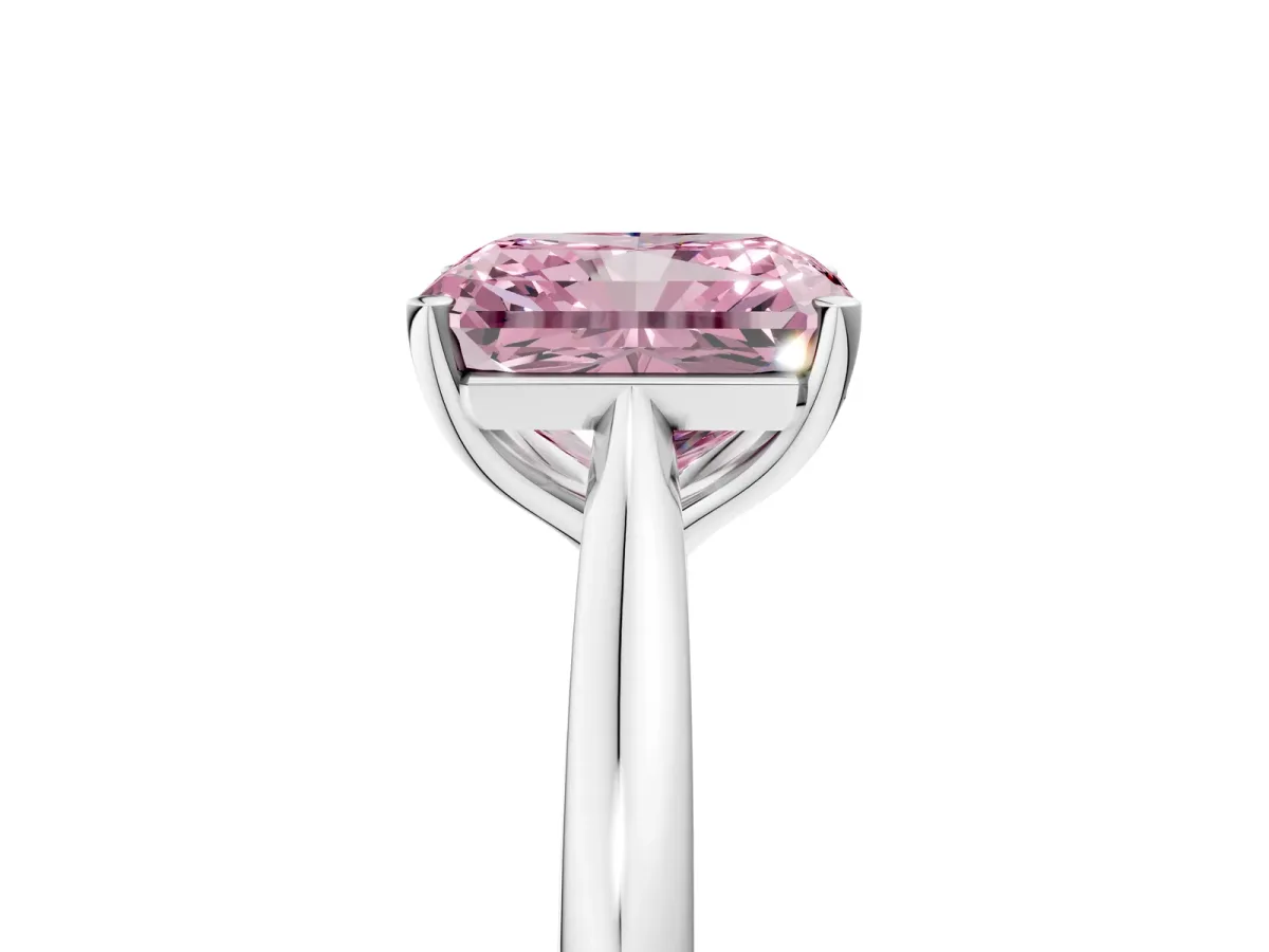 Fancy Pink Radiant Cut Cut Solitaire Ring with Cathedral Band and Four-Prong Setting Platinum