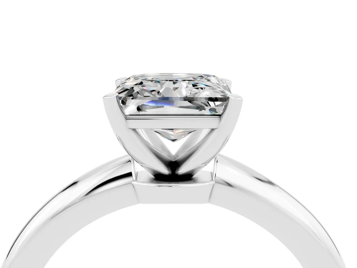 Princess Cut Moissanite Solitaire Ring with Six-Prong Setting and Classic Band Silver