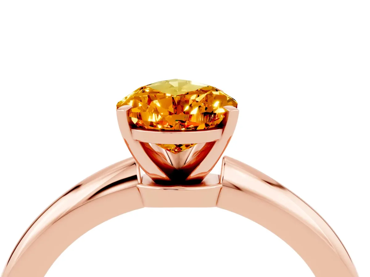 Pear Cut Citrine Solitaire Ring with Six-Prong Setting and Classic Band Rose gold