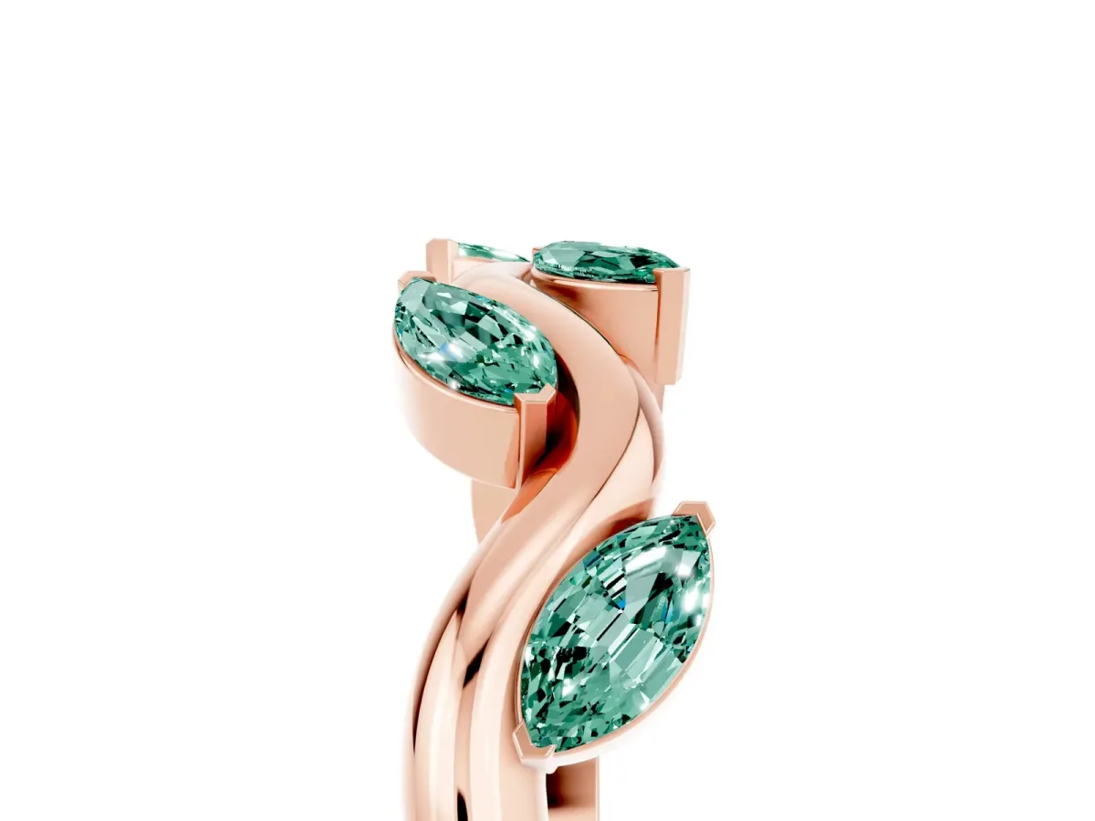 Marquise Green Sapphire Twisted Band with Prong Setting Rose gold