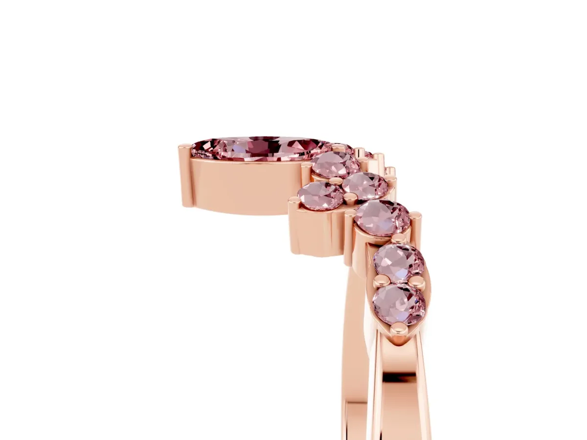 Marquise and Round Morganite Chevron Band with Prong Setting Rose gold