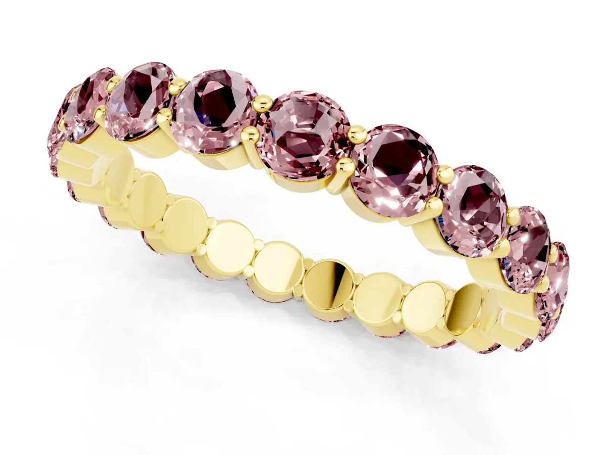Round Morganite Eternity Band with U-Prong Setting Yellow gold