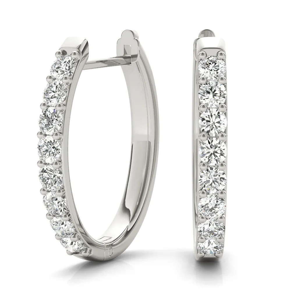 Round Cut Diamond Channel Set Hoop Earrings with Prong Setting White gold