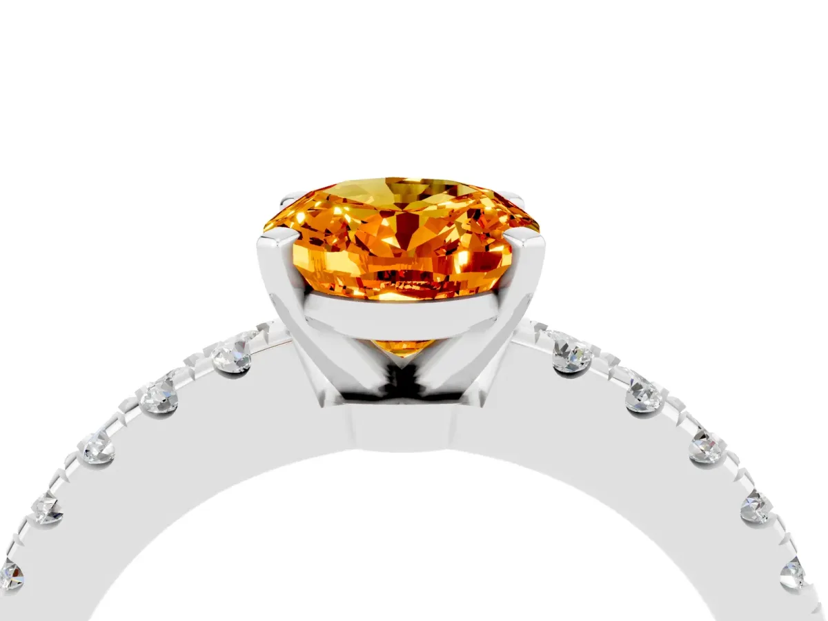 Oval Cut Solitaire Citrine with Pavé Band and Four-Prong Setting Platinum