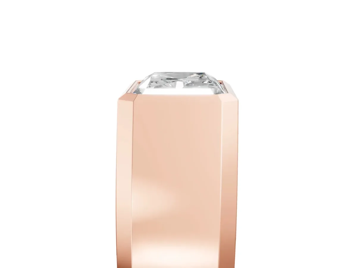 Radiant Diamond Wide Bezel Mens Ring Rose gold