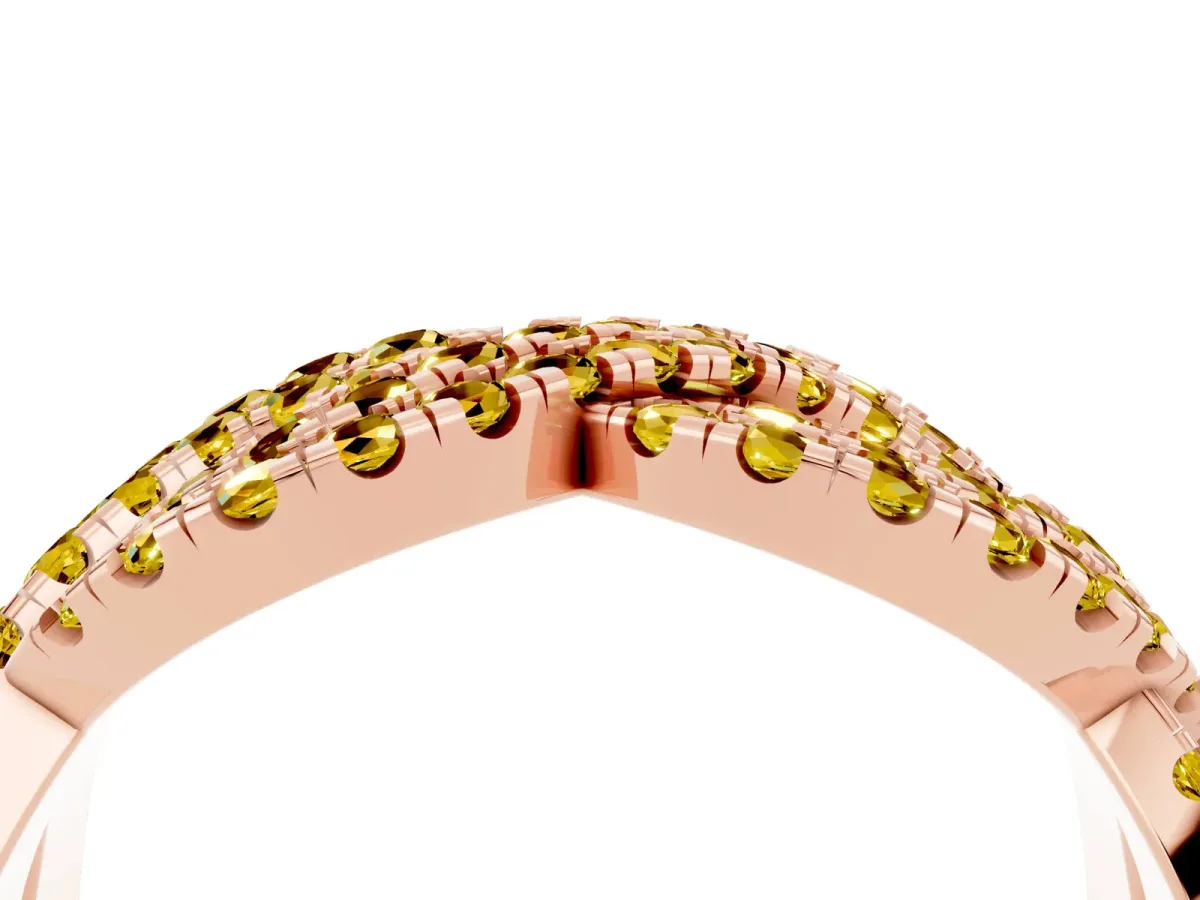Pavé Round Yellow Sapphire Infinity Twist Band with Shared Prong Setting Rose gold