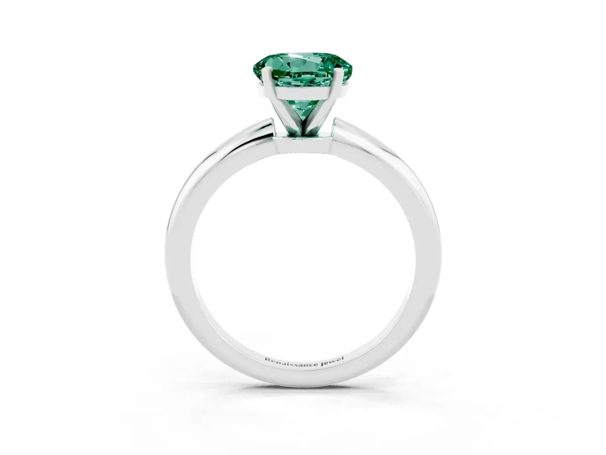 Round Cut Green Sapphire Solitaire Ring with Six-Prong Setting and Classic Band Silver