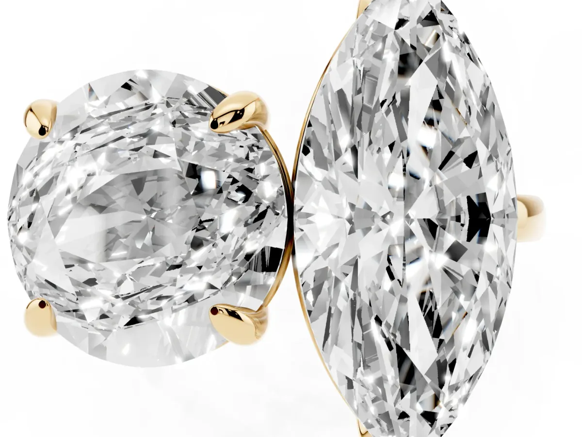 Round and Marquise Toi Moi Ring with Prong Setting and Plain Band Yellow gold