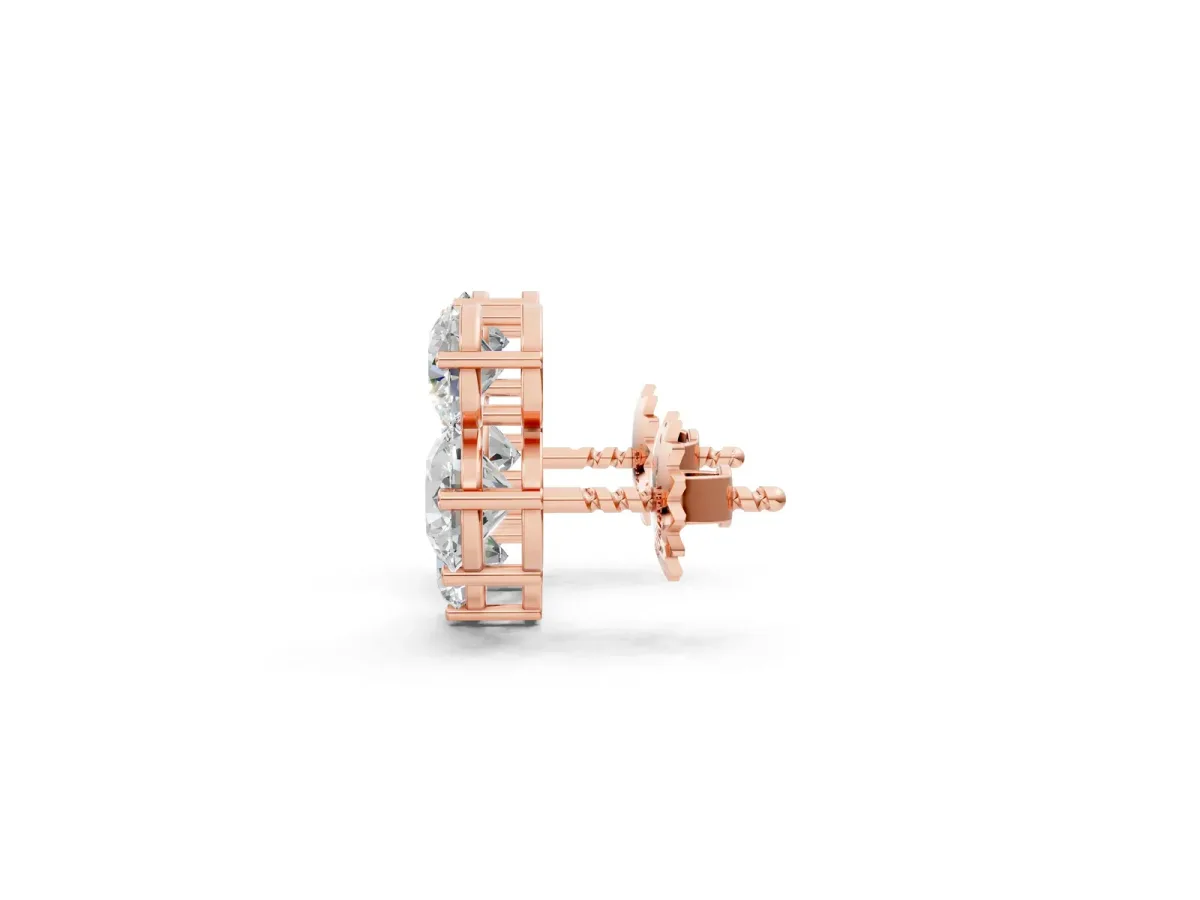 Round Cut Diamond Graduated Three-Stone Stud Earrings Rose gold