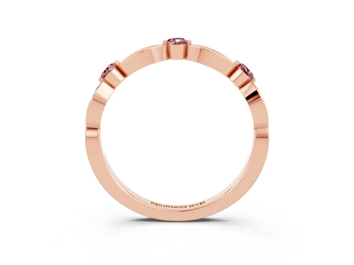 Marquise and Round Morganite Milgrain Band with Bezel Setting Rose gold