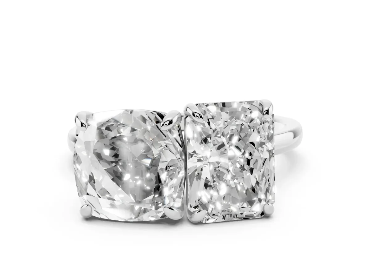 Cushion and Radiant Toi Moi Ring with Prong Setting and Plain Band Silver